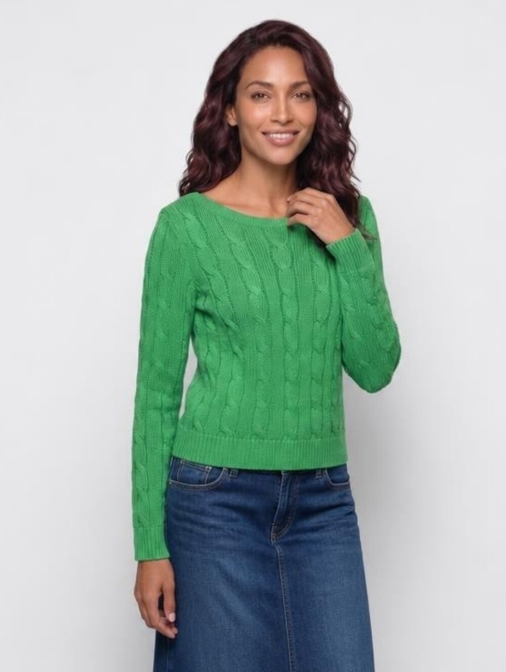 Ralph Lauren Bright Green Cable-Knit Crewneck Sweater